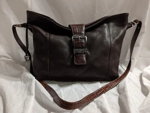 Brighton Handbag, Brown Pebble Leather w/ Embossed Croc, A4149942, Vintage - EUC - Picture 1 of 12