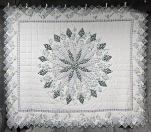 Quilt Handarbeit 86x102 Vintage Decke Tagesdecke California King Lila Grün - Bild 1 von 16