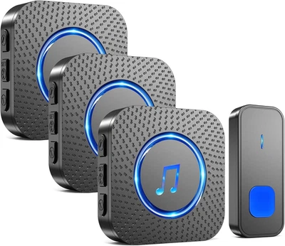 Campanello Senza Fili Da Esterno Interno, Campanello Casa Wireless Con 3 Ricevit - Immagine 1 di 4