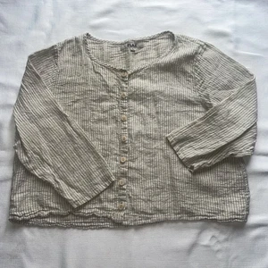 WOMENS FLAX 100% LINEN LONG SLEEVE BUTTON DOWN TOP SIZE LARGE - Picture 1 of 5