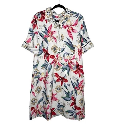 Chico’s Talla 10/1.5 Blanco Rosa Lino Floral Popover Lirio Terraza Camisa Vestido Nuevo con Etiquetas Foto 1 de 4