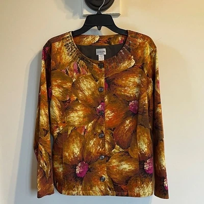 Chaqueta Chico’s Talla 3 Floral Embellecida Botón Frontal Marrón Dorado Naranja XXL 16 Foto 1 de 4