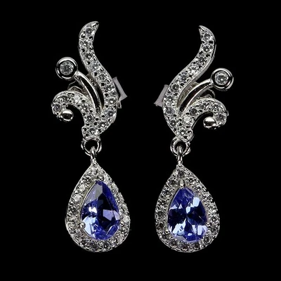 Pendientes de plata de ley 925 pera tanzanita 6x4 mm joyas de piedras preciosas naturales Foto 1 de 4