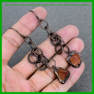 Halloween Deal Copper Carnelian Rough Stone Dangle Drop Electroformed Earrings - Picture 1 of 6