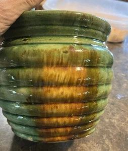 McCoy Mischglasur Majolika Bienenstock Jardiniere Pflanzgefäß 1920er grün braun EUC - Bild 1 von 10