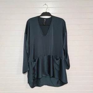 Zero + Maria Cornejo Tunic Top Oversized Size 4 Pockets Long Sleeve Satin Green - Picture 1 of 7