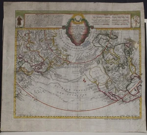 NORTH PACIFIC ALASKA NORTH AMERICA RUSSIA 1754 ENSCHEDÉ UNUSUAL ANTIQUE MAP - Picture 1 of 1