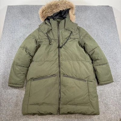 Old Navy Coat 女式 L 绿色连帽人造毛皮装饰绗缝 Puffer Parka 夹克 — 第 1/4 张图片