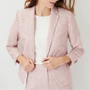 Ann Taylor Petite Notched One Button Blazer 6p Pink White Bus Pant Damen Anzug - Bild 1 von 15