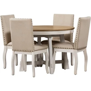 TREXM 5-Piece Farmhouse Extendable Round Dining Table Set with 4 Chairs - Picture 1 of 12