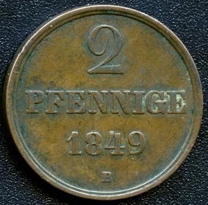 Germany 1849 'B' Hannover 2 Pfennige Coin - Picture 1 of 2
