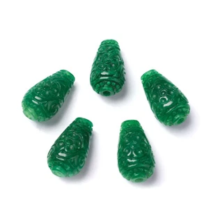 3pcs Carved Natural Burmese Jade Drop Beads Gems Loose Spacer Beading 28x16mm - Picture 1 of 3
