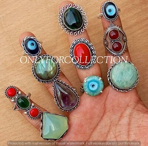 Amazonite & Mix Gemstone 925 Sterling Silver Plated Wholesale Lot  Rings - Picture 1 of 7