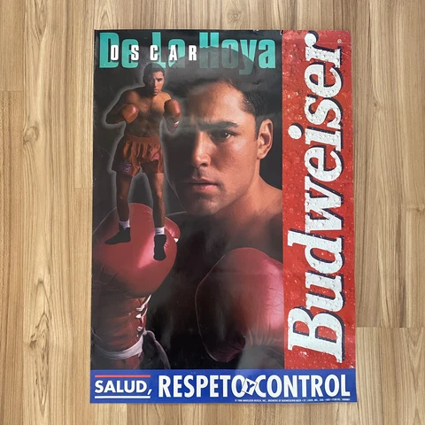 Vintage 1999 OSCAR DE LA HOYA Boxing Poster Budweiser Beer Salud Respeto Control Cover
