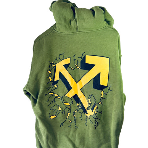 Felpa con cappuccio OFF WHITE verde streetwear freccia gialla taglia L nuova con etichette certificato di autenticità oltre 750€