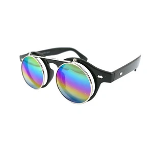 Sunglasses Flip Up Circle Steampunk Goggles Glasses Round Retro Vintage Cyber - Picture 1 of 22