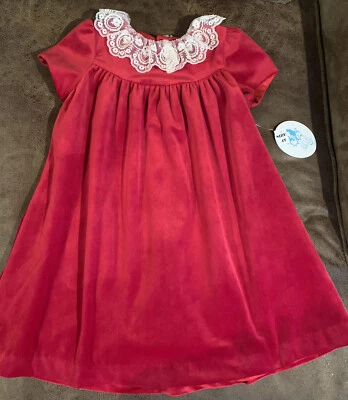 $92 Luli & Me ребенка ясельного возраста девочки красный бархат кружевной воротник платье размер 4T - Изображение 1 из 4