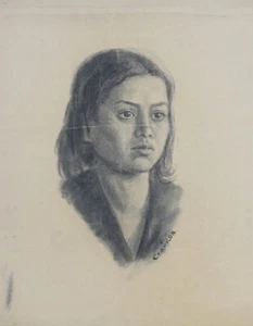 Lyubomir Staykov, Antique pencil painting girl portrait signed - Picture 1 of 8