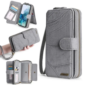 Detachable Removable Leather Wallet with Zipper Magnetic Flip Cover Card Case - Picture 1 of 13