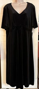 VESTIDO MIDI ANTIGUO AZUL MARINO XL NEGRO TERCIOPELO IMPERIO CINTURA, MANGAS CORTAS CON VOLANTES, NUEVO CON ETIQUETAS - Imagen 1 de 6