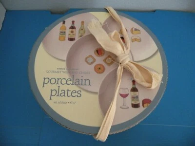Nancy Green for Boston Warehouse Gourmet Wine n Cheese 6.5" Porcelain Plates W2 - Image 1 of 4