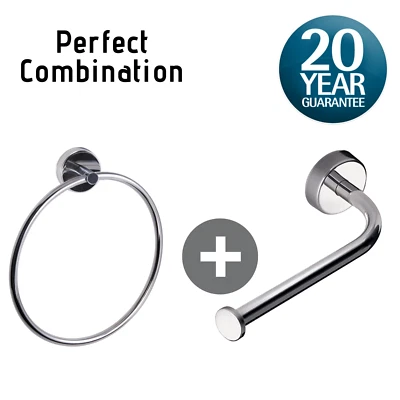 Toilet Roll Holder and Towel Ring Set, Self Adhesive or Screws, Stainless Steel - Image 1 of 4