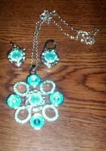 3-TEILIGES TÜRKIS BLAU NOOSA CHARM HALSKETTE & OHRRING SET - Bild 1 von 1