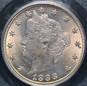 1888 LIBERTY "V" NICKEL PCGS MS 63 NICE LUSTER COMPLIMENTED BY A ROSEY GOLD GLOW - Picture 1 of 3