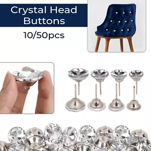 Crystal Diamond Diamante Glass Buttons Nail Back & Sew Upholstery Bed Headboards - Picture 1 of 16