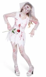 Adult Zombie Bride Bridezilla Corpse Halloween UK 8-22 Dress Veil Stockings - Picture 1 of 2