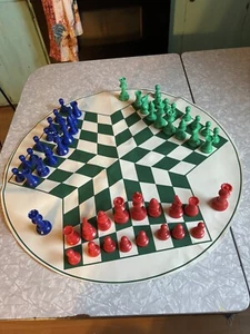 Juego de ajedrez para tres jugadores alfombrilla de juego de cuero tablero de ajedrez geométrico con estuche de transporte - Imagen 1 de 5