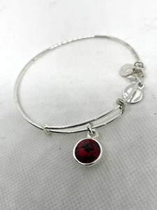 Alex & Ani SilverTone Bracelet W/ Ruby Red Glass Bezel Set Stone July Birthstone - Picture 1 of 3