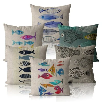 Animal Color Fish Pillow Cover Farmhouse Home Decor Pillow Cases  - Image 1 of 4