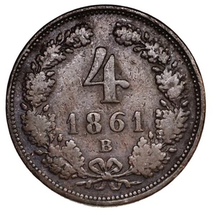 AUSTRIA Franz Joseph I 4 Kreuzer 1861 B - Imagen 1 de 2