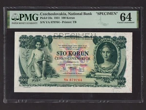 Czechoslovakia:P-23s, 100 Korun, 1931 * Girl * PMG Ch. UNC 64 * - Picture 1 of 2