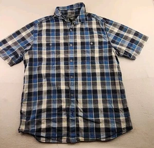 Woolrich Blue Plaid Shirt Mens Large Short Sleeve Button Front Cotton Blend - Picture 1 of 9