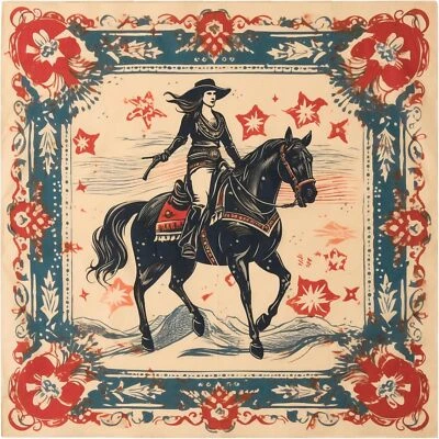 22"X22" Vintage Cowgirl 100% Cotton Bandana Multi-Purpose Headbands - Image 1 of 4