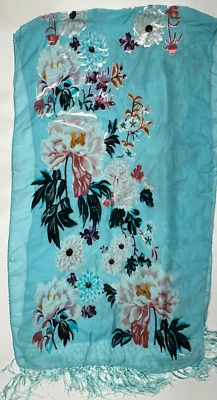 Bufanda Floral 66 x 20" Rectangular Largo Terciopelo Mezcla Seda Flecos Foto 1 de 2