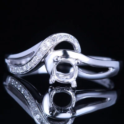 Solid 14K White Gold  Engagement Wedding Semi-Mount Fine Ring Round Cut 4-5MM - Image 1 of 4