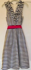 Eliza J Gr. 6 Damen Rüsche vorne gestreift Passform & Flare Kleid Vollrock Preppie - Bild 1 von 5