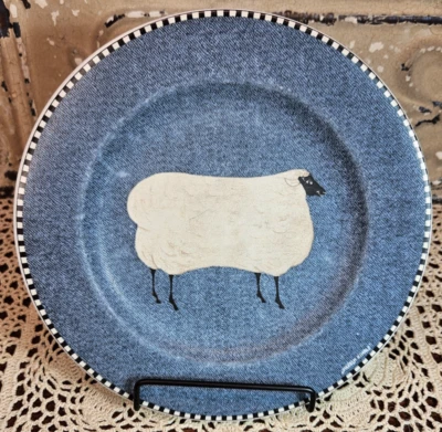 Sakura Brandon Casa Decoración Denim Patrón Plato Oveja Warren Kimble 8" (leer) Foto 1 de 4