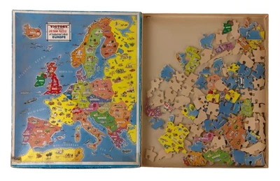 1950’s Victory Plywood Jigsaw Industrial Life in Europe 125 Pieces One Missing - Image 1 of 4