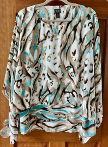 Chico’s Travelers Gr. 3/US XL drapierte Ärmel Bluse Poncho-Look abstrakter Druck gebraucht, in einwandfreiem Zustand - Bild 1 von 6