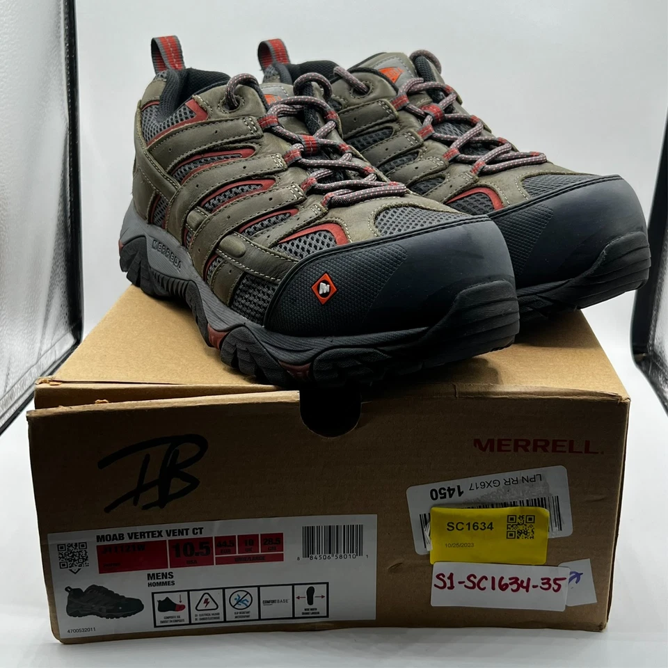 Merrell J Men's Brown Moab Vertex Mid Waterproof CT Work Boot Size 10.5 W EUC - Image 1 of 4