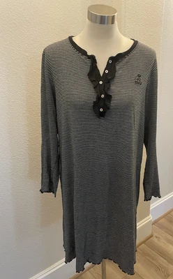 Camisón de Colección Lauren Ralph Lauren Blanco y Negro Rayas Manga Larga Monograma XL Foto 1 de 4