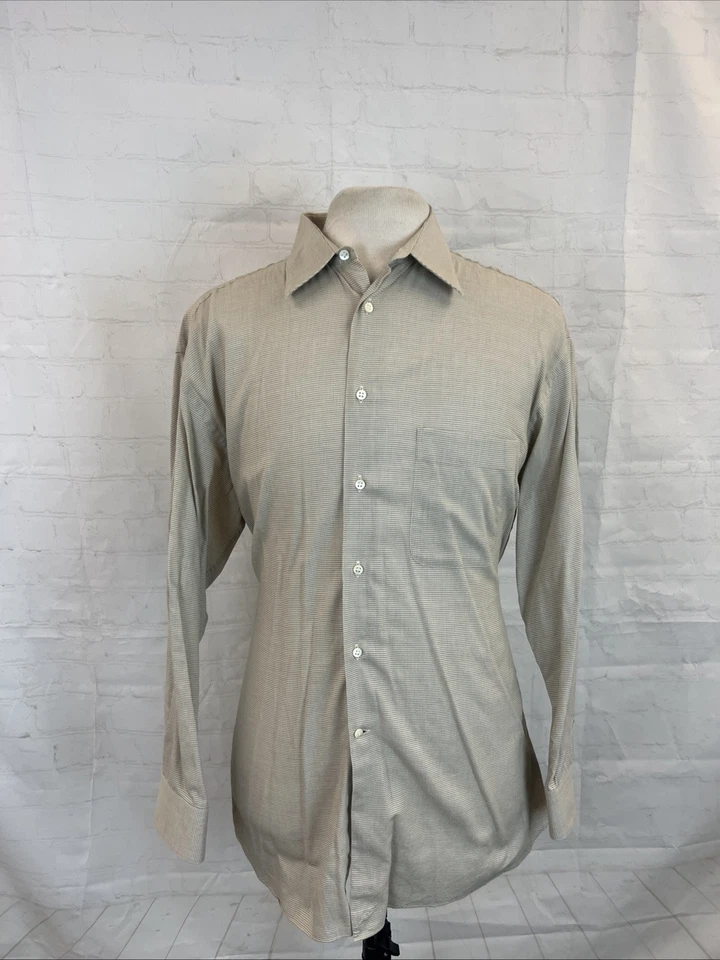 Camisa de vestir Ermenegildo Zegna beige a cuadros de algodón para hombre 16-42 $295 Foto 1 de 4