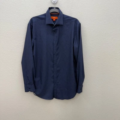 Camisa Tallia Azul Marino Blanco Polkadot Performance Elastizada Abotonada Para Hombre Mediana Foto 1 de 4