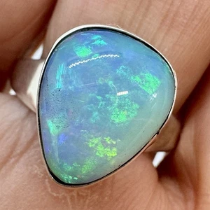 Anillo Navajo Ópalo Azul Natural Talla 8.5 Plata de Ley Nuevo Antiguo Stock 4.1grms - Imagen 1 de 5