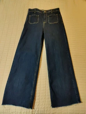 Oat Jeans Women's Dark Blue Wide-Leg Denim Size 8/29 High Waist Raw Hem - Image 1 of 4