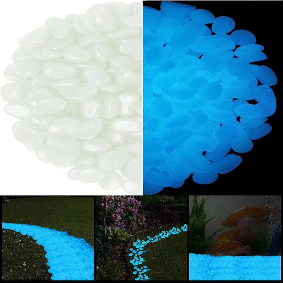 AJUWAA Glow Pebbles, 200 pcs Glowing Rocks, Glow in The Dark Stones for Outdoor Deco...